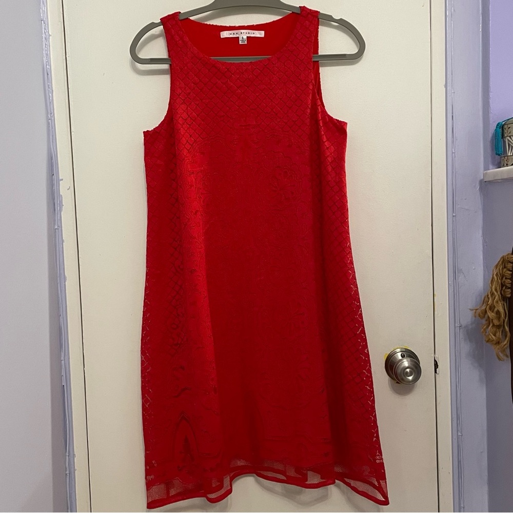 Max Studio Red Floral Lace Sleeveless Dress